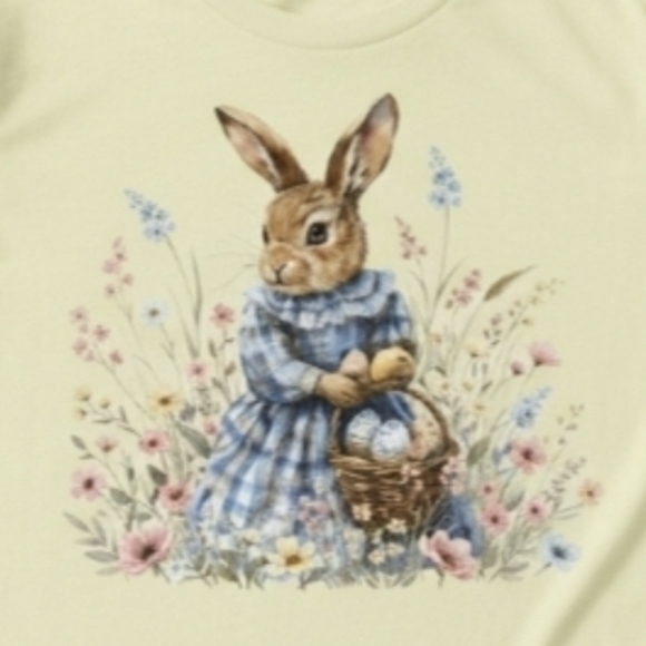 Easter Bunny Graphic Tee • Pastel Spring Rabbit Shirt • Light Yellow Floral Bunn - Picture 11 of 12